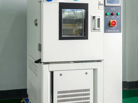 High-tech climate testing chamber for reliability and quality assurance in manufacturing environments. Suitable for precise temperature control testing of electronic and industrial components.