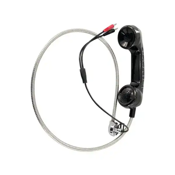 Weatherproof telephone handset with durable cord for outdoor use. Ideal for harsh environments, ensuring clear communication in all weather conditions.