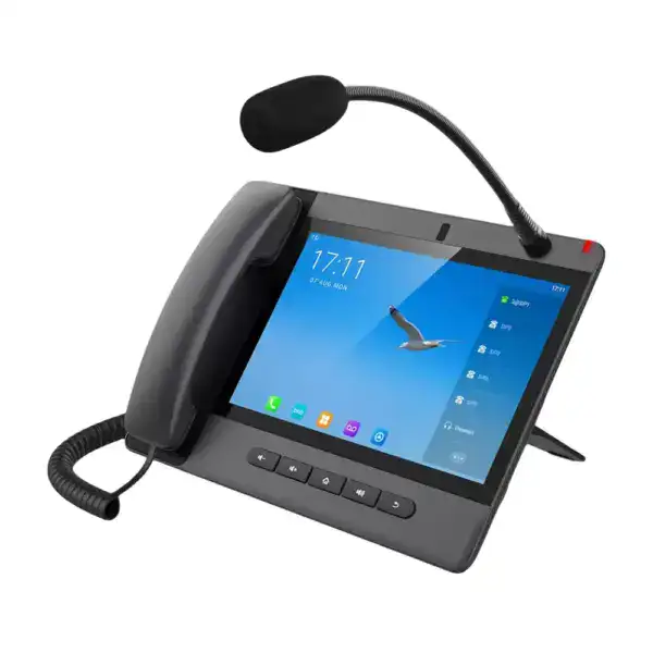 IP Phone with touch screen and microphone for business communication.