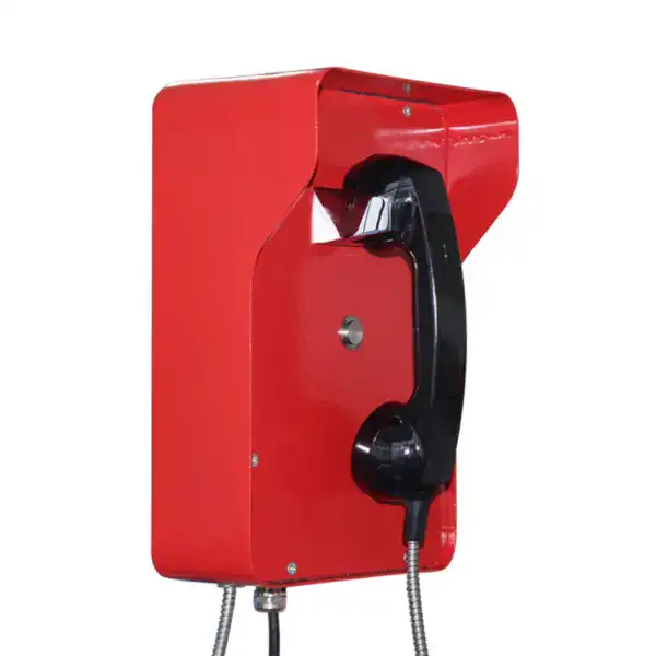 Industrial waterproof emergency telephone JWAT206 in red, designed for harsh environments, with durable construction and clear calling features.