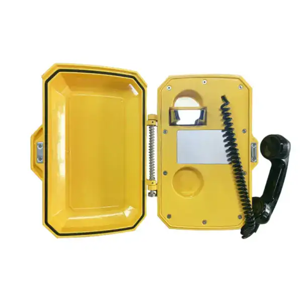 Emergency waterproof aluminum alloy telephone for industrial and outdoor safety.