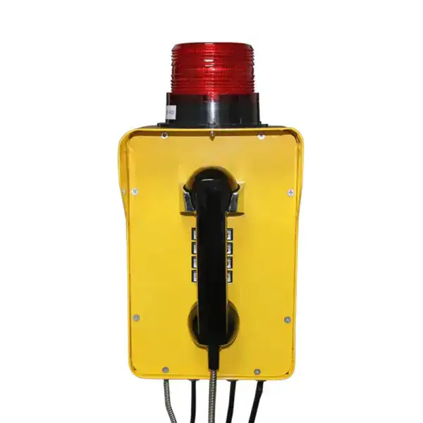 Weatherproof industrial telephone with warning light for harsh environments. Rugged design, easy to install, ideal for outdoor communication and safety alerts.