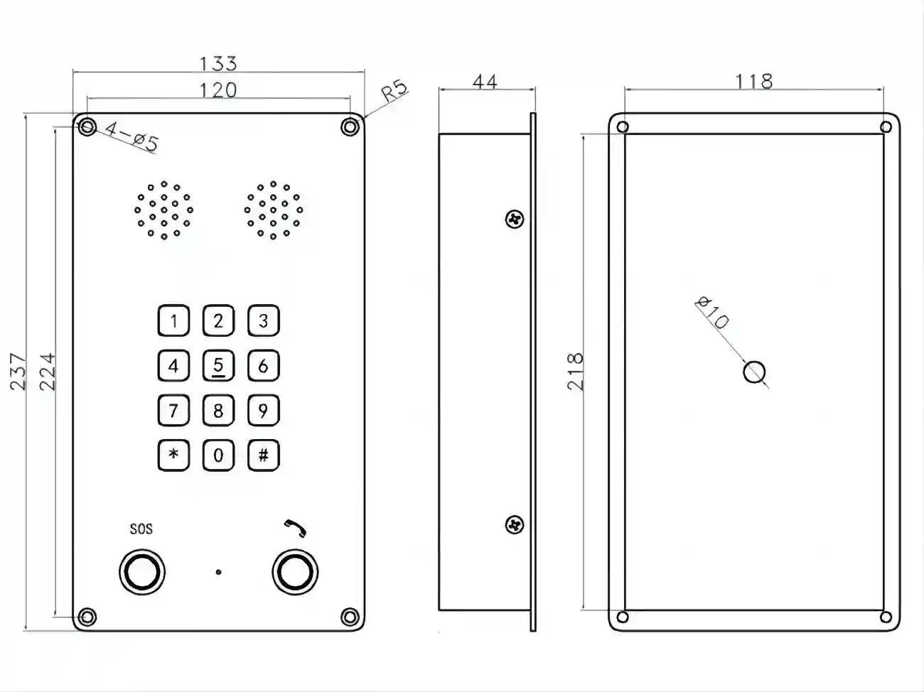 Emergency elevator intercom with keypad and SOS button for safety communication.