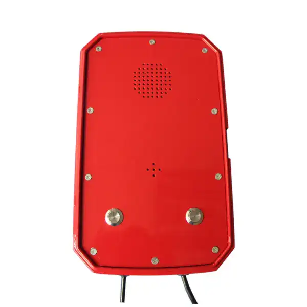 Emergency SOS railway telephone in red for public safety and communication.