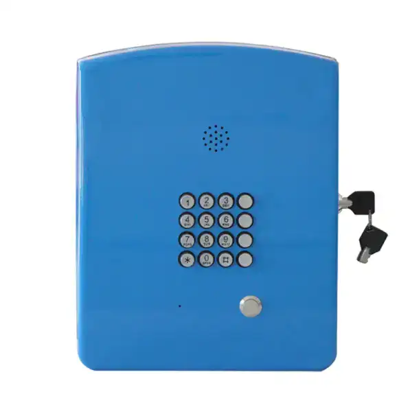 Mounted intercom with keypad and lock for quick access.