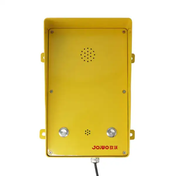 Yellow emergency telephone with hands-free SIP intercom JWAT416P, designed for quick communication in safety-critical environments.