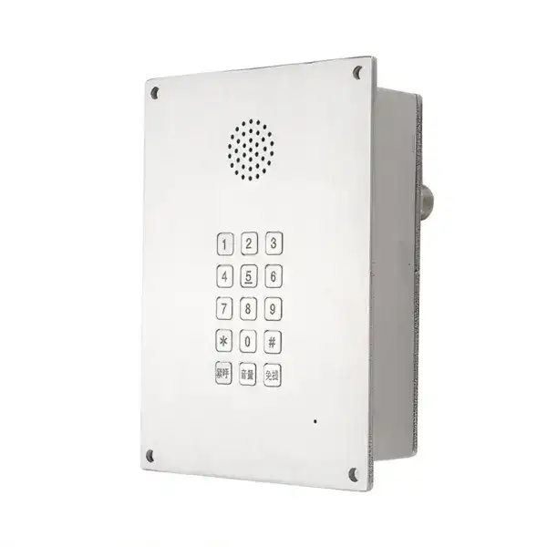 Industrial explosion-proof hands-free emergency telephone with keypad and speaker for hazardous environments.