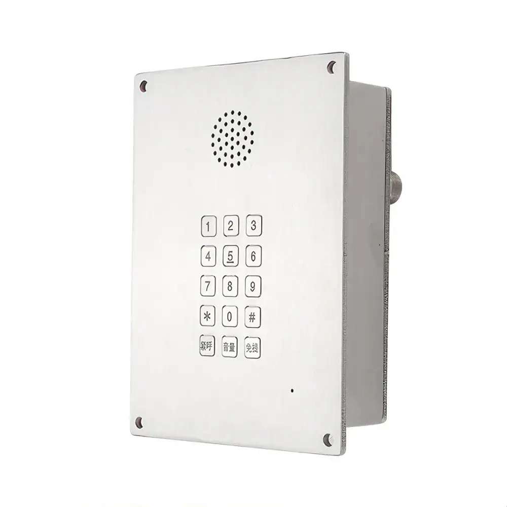 Industrial explosion-proof hands-free emergency telephone with keypad and speaker for hazardous environments.