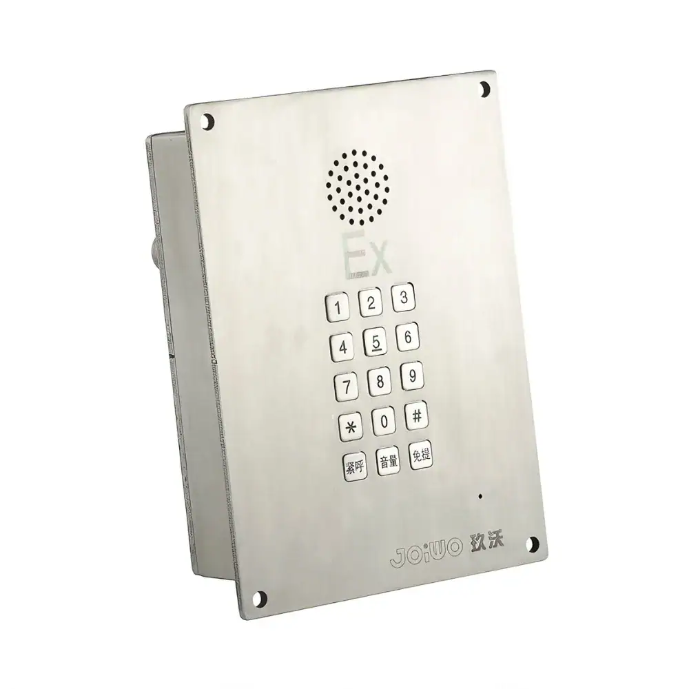 Explosion proof emergency telephone with keypad and speaker for industrial safety.