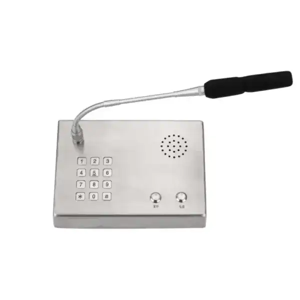 Intercom PBX system conference VoIP desktop telephone with keypad and microphone for business communication. Ideal for office conference calls and VoIP telephony setups.