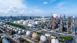 a chemical plant with industrial telephones