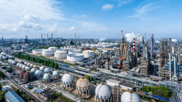 a chemical plant with industrial telephones