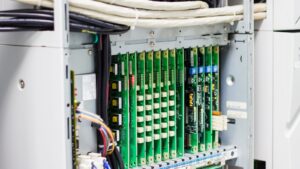 a telephone exchange server undergoing inspection and maintenance