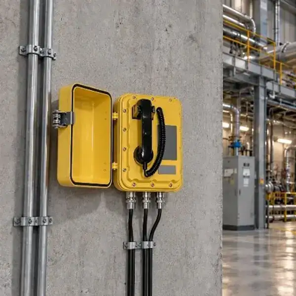 Industrial power plant with large turbines, pipes, and electrical control panels in a modern facility.